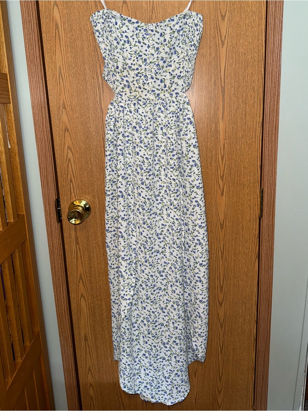 White and Blue Floral Maxi Dress - Feminine Summer Slip Dress
